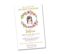 PRINTSERVIS Bigliettini Inviti Prima Comunione bimbo/bimba, Grafica a Scelta, personalizzati con Nome e Data Stampati su cartoncino 300g/m 95x150mm. (Inviti per Femina)