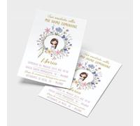 PRINTSERVIS Bigliettini Inviti Prima Comunione bimbo/bimba, Grafica a Scelta, personalizzati con Nome e Data Stampati su cartoncino 300g/m 95x150mm. (Bimba Capelli Mori)