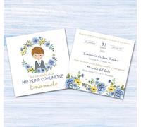 PRINTSERVIS Inviti Personalizzati per Comunione Carta 300gr, Adattabili al Colore dei Capelli, 100x100mm quadrati, Perfetti per Ogni Bambino e Bambina (bimbo capelli castani)