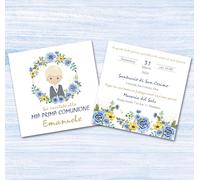 PRINTSERVIS Inviti Personalizzati per Comunione Carta 300gr, Adattabili al Colore dei Capelli, 95x150mm quadrati, Perfetti per Ogni Bambino e Bambina (bimbo capelli biondi)