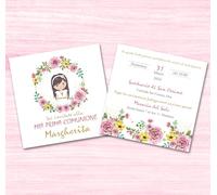 PRINTSERVIS Inviti Personalizzati per Comunione Carta 300gr, Adattabili al Colore dei Capelli, 95x150mm quadrati, Perfetti per Ogni Bambino e Bambina (bimba capelli mori)