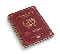 PRINTSERVIS Passaporto dell'Amore Classico Bordeaux Personalizzato con i Vostri Nomi - Libro di Coppia da Compilare A5 a Spirale, 16 Pagine + 24 Timbri Adesivi, Regalo San Valentino, Anniversario