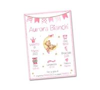 PRINTSERVIS Quadretto nascita personalizzato con i dati del tuo bambino o bambina neonato solo Poster varie vari colori design ottima idea regalo (Orsetto Rosa)