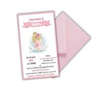 PRINTSERVIS Set di 20 Inviti per Battesimo Personalizzati con Busta - Formato 120x95mm in Cartoncino, Ideali per Bimbo e Bimba (La Bimba Rosa)