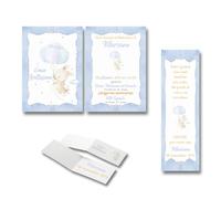 PRINTSERVIS Set di Inviti per Battesimo Personalizzati: A partire da 20 Inviti 120x95mm, Tag Pieghevoli 95x25mm e Segnalibri con Buste - Stampati su Cartoncino Spesso (Coniglietto Azzurro)
