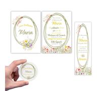 PRINTSERVIS Set di Inviti per Battesimo Personalizzati: A partire da 20 Inviti, Tag Adesivi Rotondi e Segnalibri con Buste - Formati 120x95mm Stampato Cartoncino Spesso (Corona Dei Fiori)