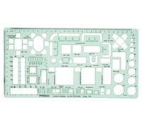 Printtoo Righello per mobili, in acrilico verde trasparente, stencil da disegno per interni, 30 x 15,5 cm, scala 1:50, modello per planimetria, per letto, bagno, cucina, divano, tavolo