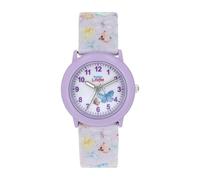 Prinzessin Lillifee Orologio da polso per bambine, al quarzo, analogico, con cinturino in tessuto, impermeabile fino a 3 bar, fornito in confezione regalo, Farfalla Viola