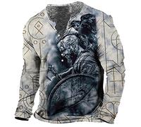 PRIOKNIKO Magliette Uomo Maniche Lunghe Oversize da Uomo con Stampa Viking 3D con Scollo A V,J01-Z210-0113,4XL