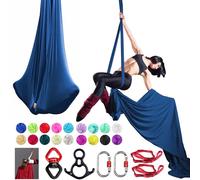 PRIORMAN Ariel - Set di amache per yoga in seta di alta qualità, 2,7 m, tessuto a bassa elasticità, kit di base per yoga, per la casa, per tutti i livelli di abilità, tutti gli accessori inclusi (blu
