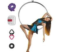 PRIORMAN Lyra Hoop - Set di cerchi aerei con sartiame aereo, anello aereo in acciaio testato XXXLBS. Puntelli da circo ideali per lo studio di danza, il fitness aereo (argento, diametro del cerchio: 95 cm diametro del tubo: 25 mm)