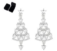 Priormer Tree Earrings, Christmas Sparkly Crystal Dangle Earrings, Christmas Holiday Jewelry Gift For Women (Silver)