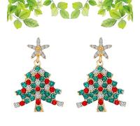 Priormer Tree Earrings, Christmas Sparkly Crystal Dangle Earrings, Cute Christmas Tree Earring for Women (Colorful)