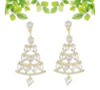 Priormer Tree Earrings, Christmas Sparkly Crystal Dangle Earrings, Cute Christmas Tree Earring for Women (Gold)
