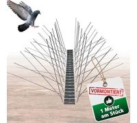 PRIOstahl Dissuasore per uccelli, 6 file, 1 metro (1 x 100 cm), punte premontate e pronte all'uso - Spaventapasseri professionale per piccioni e piccoli uccelli sul tetto del balcone, resistente alle