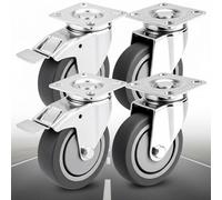 PRIOstahl Ruote per il trasporto con freno, grandi 100 mm, per mobili, set da 4 ruote, fino a 80 kg per ruota, ruote girevoli in gomma per mobili da pallet, armadietti o scatole per il trasporto