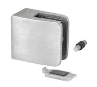 PRIOstahl Supporto in vetro, morsetti in vetro, 1 pezzo, dimensioni: 52 x 52 x 32 mm, con perno di sicurezza e piastra di sicurezza, collegamento: piatto, per vetro 10 mm, in acciaio inox V2A