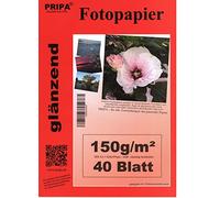 Pripa 40 feuilles de papier photo A3 brillant imperméable et à séchage immédiat pour imprimantes à jet d'encre DIN Blanc 150 g/m²