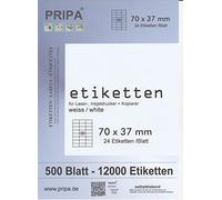 pripa - Etichette autoadesive, 70 x 37 mm, 50 Fogli DIN A4 24 Etichette per Foglio - 3 colonne - 8 File - 1200 Etichette