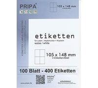 pripa - Etichette autoadesive, formato 105 x 148, confezione da 100 fogli in formato A4 4 etichette per foglio per un totale di 400 etichette Sono disponibili altri formati e quantità