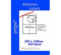 pripa - Etichette autoadesive, formato 105 x 148, confezione da 200 fogli in formato A4 4 etichette per foglio per un totale di 800 etichette Sono disponibili altri formati e quantità