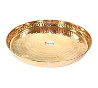 Prisha India Craft Piatto piano in rame puro al 100%, diametro 30,5 cm, piatto tradizionale thali per cucina, decorazione per la casa, ristorante, hotel, regali di Natale