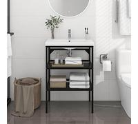 Prissent Nera Struttura per Lavabo da Bagno 59x38x83 cm - Mobile a Terra in Ferro Senza Lavabo - Armadietto con Mensola