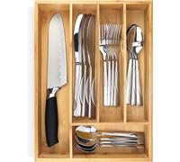 Pristine Bamboo Organizzatore per posate - Organizer per utensili da cucina - Piccolo cassetto da cucina in legno extra profondo divisore per cucchiai, forchette, coltelli, posate - 5 scomparti