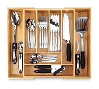 Pristine Bamboo Vassoio per argenteria per cassetti, organizer per cassetti della cucina, organizer per posate nel cassetto, portaposate, portaposate, divisori in legno regolabili espandibili (8 slot)