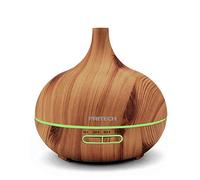 PRITECH Umidificatore ad ultrasuoni 400 ml Diffusore Oli Essenziali Vapore Freddo 7 Colori LED Venatura del Legno Spegnimento Automatico Ultra Silenzi