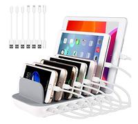 PRITEK Stazione di Ricarica 60W/12A da Tavolo a 7 Porte Con USB-C e 6 Porte USB Ai per Dispositivi Multipli - 7 Cavi Inclusi