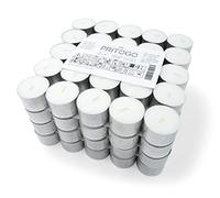 PRITOGO Lumini bianchi senza profumo [100 pezzi] Ø 3,8 x 2,5 cm, senza fuliggine, durata: 8 ore