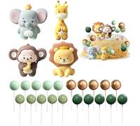 PRITOK 24 decorazioni per torte di compleanno, giraffa, leone, elefante, scimmia, decorazione torta, decorazione per torte, mini palloncini per matrimoni, feste, baby shower