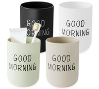 PRITOK 4 bicchieri per spazzolini da denti in plastica: multicolor lavaggio portaspazzolino per bagno, portaspazzolino portatile per coppie, adulti (bianco, nero, verde, cachi)