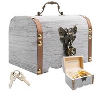PRITOK Cassapanca vintage in legno con lucchetto a combinazione, 2 pezzi, vintage, piccolo scrigno del tesoro dei pirati, portagioie con coperchio, per compleanno dei bambini, salvadanaio con