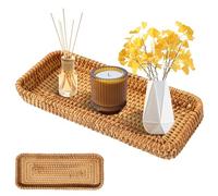 PRITOK Cesto portaoggetti rettangolare in rattan intrecciato: 27,5 x 11 x 4 cm, vassoio decorativo per asciugamani, cestino decorativo per il bagno, decorativo