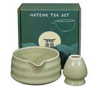 PRITOK Ciotola matcha in 2 pezzi: 18 OZ Matcha Chawan fatta a mano per la cerimonia matcha, ciotola in ceramica matcha con beccuccio, verde