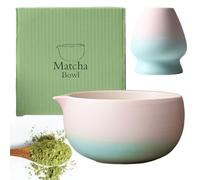 PRITOK Ciotola per matcha, 2 pezzi, 18 OZ, Matcha Chawan, realizzata a mano, per la cerimonia matcha, ciotola in ceramica matcha, con beccuccio, rosa sfumato