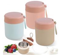 PRITOK Contenitore termico in acciaio inox per mangiare: 3 pezzi ciotola termica con cucchiaio, 430 ml, contenitore termico sottovuoto, contenitore termico per bambini (blu, rosa + verde)