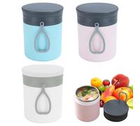 PRITOK Contenitore termico in acciaio inox per mangiare: 3 pezzi da 450 ml, contenitore termico sottovuoto isolato, contenitore termico per bambini (blu + rosa + bianco)