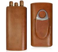 PRITOK Custodia per sigari in pelle con tagliasigari: 3 tubetti Humidor in legno di cedro, umidificatori da viaggio per sigari, accessori per sigari, set regalo per uomini (marrone)