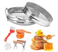 PRITOK Filtro per miele in acciaio inox, doppio setaccio, set da 5 pezzi, accessori per apicoltura, pinze per attrezzi per apicoltore, forchetta da scoperta, attrezzature per apiario, adatto per