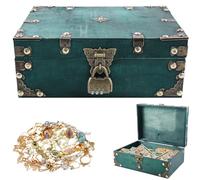 PRITOK Forziere del tesoro in legno vintage con lucchetto a combinazione, portagioie con coperchio, per compleanno dei bambini, piccolo scrigno del tesoro dei pirati (verde, 24 x 17 x 9,5 cm)