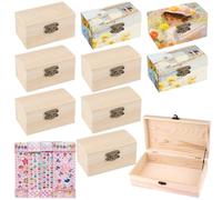 PRITOK Mini scrigno del tesoro in legno: 10 pezzi scrigno del tesoro per bambini con 4 adesivi glitterati, scatola in legno con coperchio, scatola regalo per fai da te, festa dei pirati, compleanno,