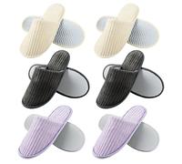 PRITOK Pantofole per ospiti, in spugna, con 6 paia, lavabili e antiscivolo, in tessuto non tessuto corallo, misura universale, 28,5 x 11 cm, per hotel, viaggi, casa, ospite, Beige Viola Grigio Scuro,