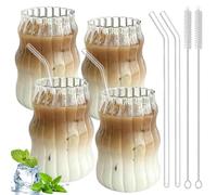 PRITOK Set di 4 bicchieri da caffè per latte macchiato, 530 ml, bicchieri da long drink, set per caffè, tè, cola, soda, cocktail con cannucce di vetro, spazzole