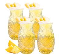 PRITOK Set di 4 bicchieri da cocktail da 480 ml, bicchieri di ananas, bicchieri da cocktail per bar, feste, succo di vino, bicchieri di ananas, bicchieri da cocktail trasparenti con rilievo all'ananas