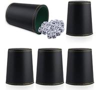 PRITOK Set di 5 bicchieri a cubo, in pelle, con 25 cubi, silenziosi per partite/giochi da tavolo, bar, home liars, giochi a cubetti, squisita sensazione al tatto