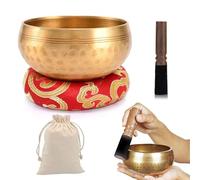 PRITOK Set di campane tibetane: campana tibetana da 8 cm con cuscino e percussore in legno, realizzata a mano in Nepal per meditazione, chakra, yoga, accessori per la meditazione, unica