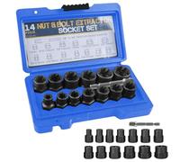 PRITOK Set di estrattori per dadi da 14 pezzi, set di estrattori per viti a spirale, estrattore per la rimozione di dadi danneggiati, arrugginiti (6,35 - 19 mm) (blu)